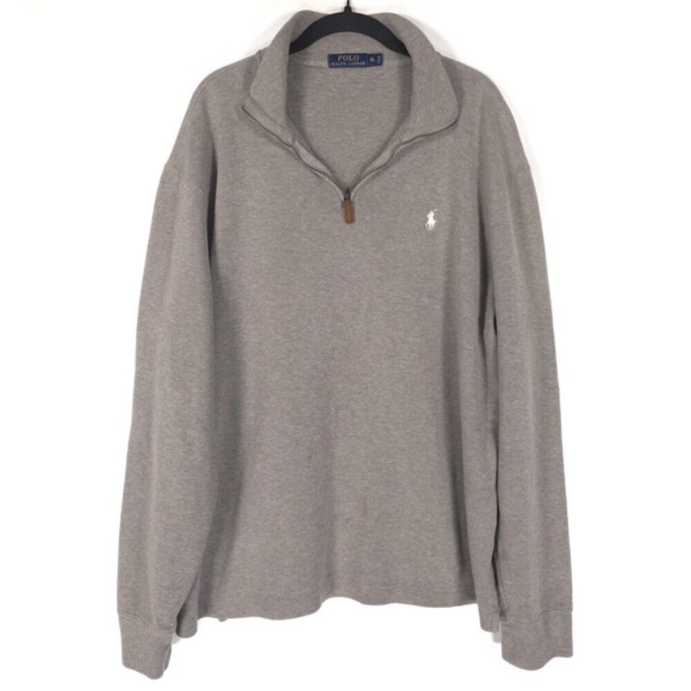 POLO RALPH LAUREN Men’s 1/4 Zip Pullover Sweater Gray 100% Cotton Size XL